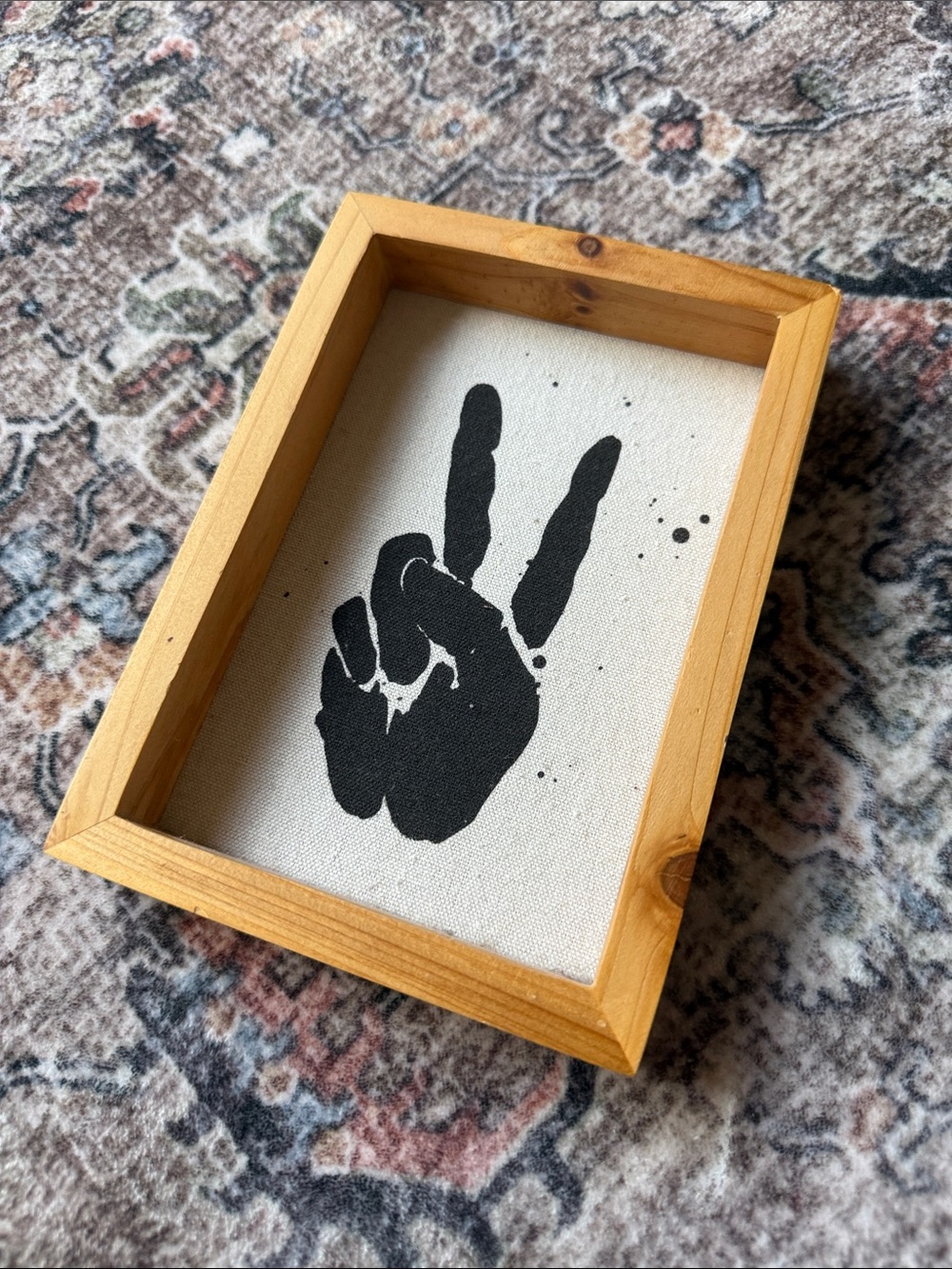 Peace Sign Canvas Wall Art with Natural Wood Frame 7x5x1in